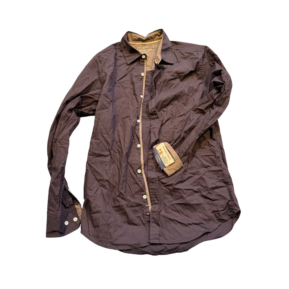 pd&c Peached Poplin Tailored Garment Classic Fit Mens Navy Button‎ Down Shirt S
